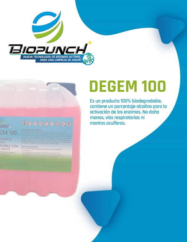 DEGEM 100. Desengrasante biodegradable con desinfectante.